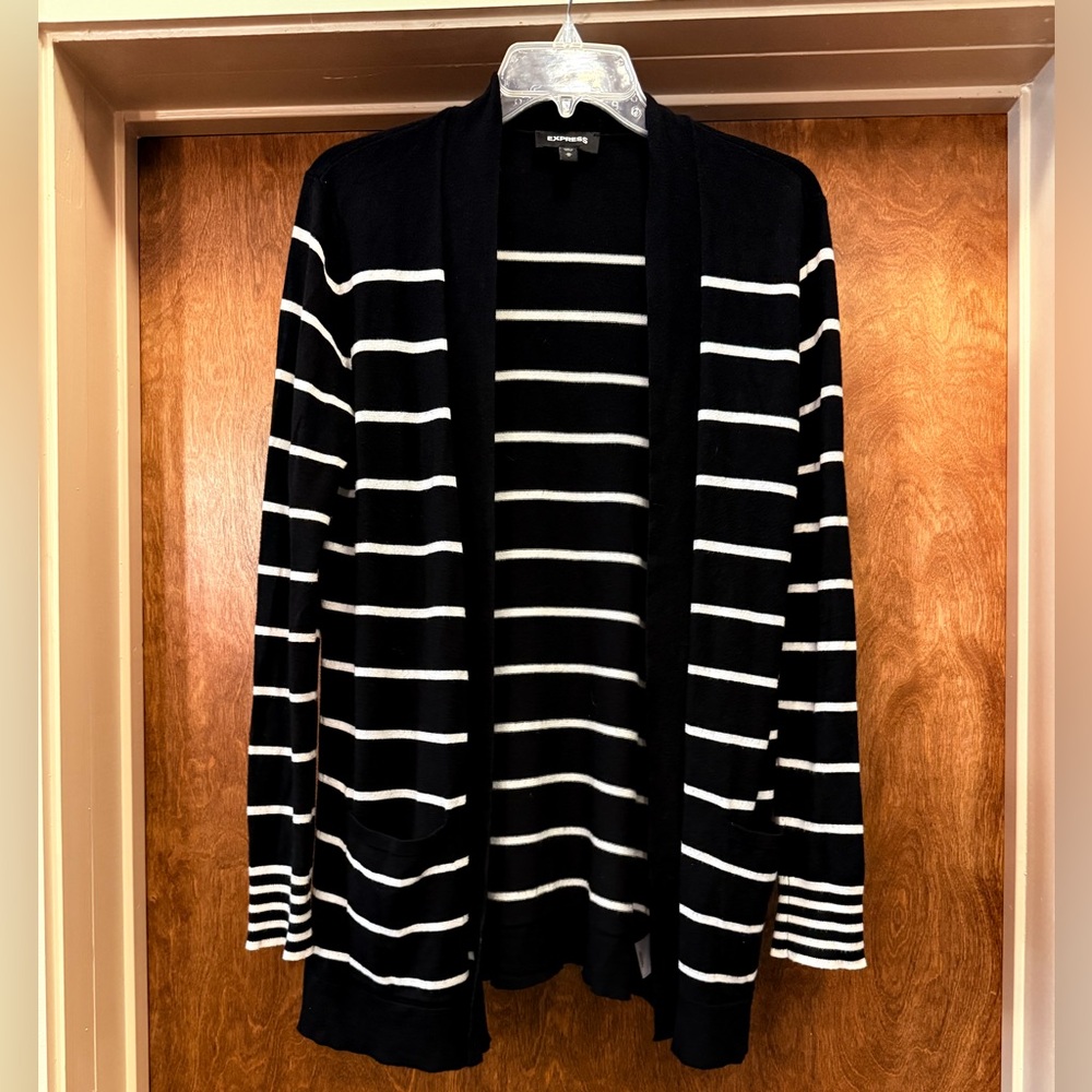 Express Black and White Striped Cardigan